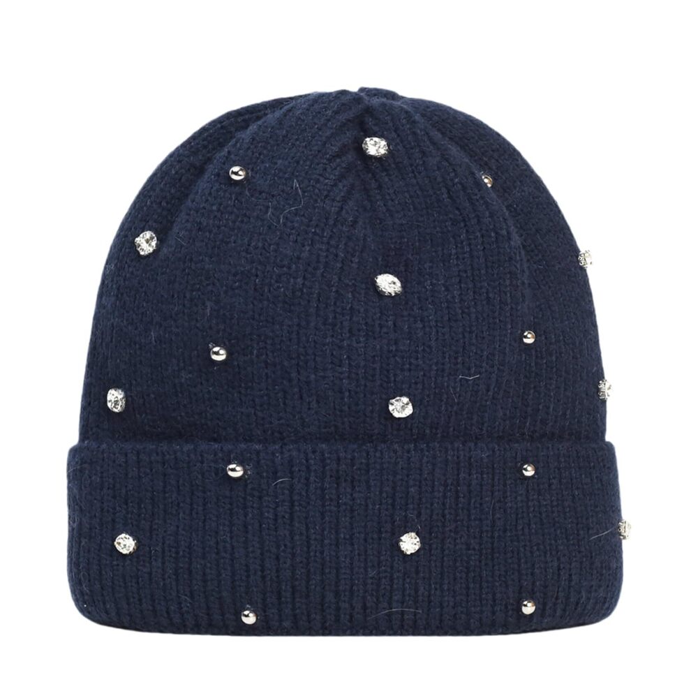 7714 Bling Rhinestone Knit Beanie Hats Girls Warm Fleece Lined Winter Hat
